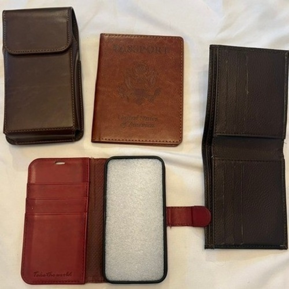 TUCCHI Travel Accessory Set Unisex OS Brown Red Good Leather Wallet Holster Case